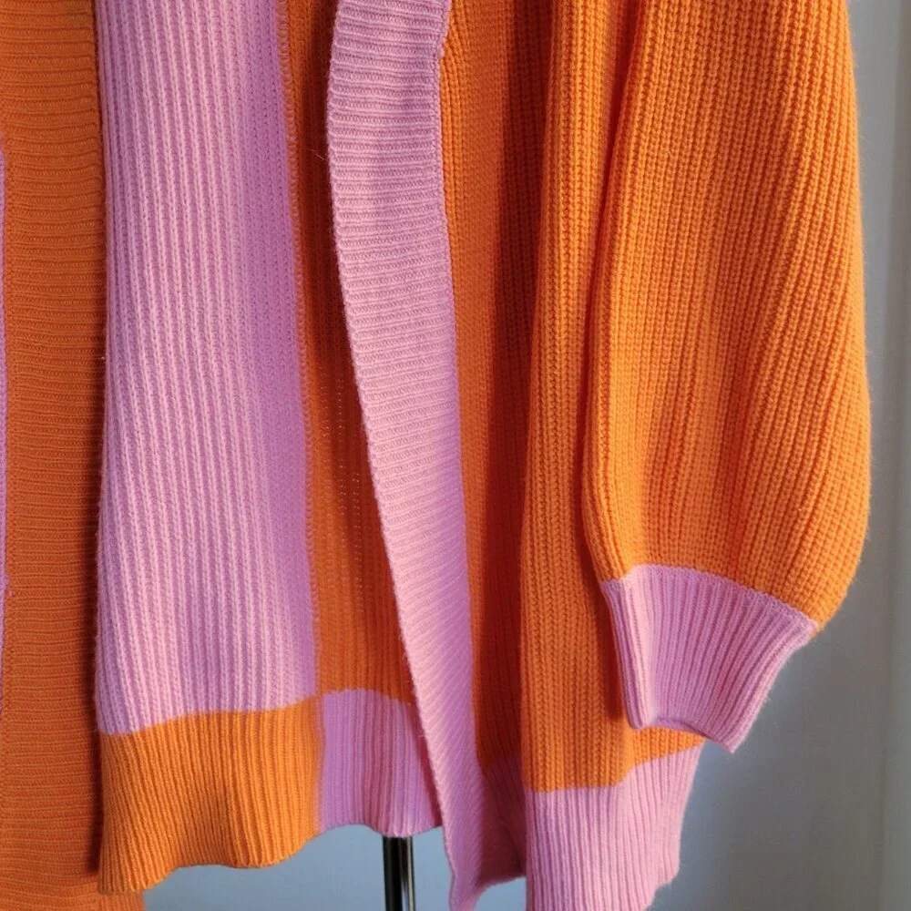 Women’s Color Matching Casual Loose Long-sleeved Knitted Cardigan (Size: L)